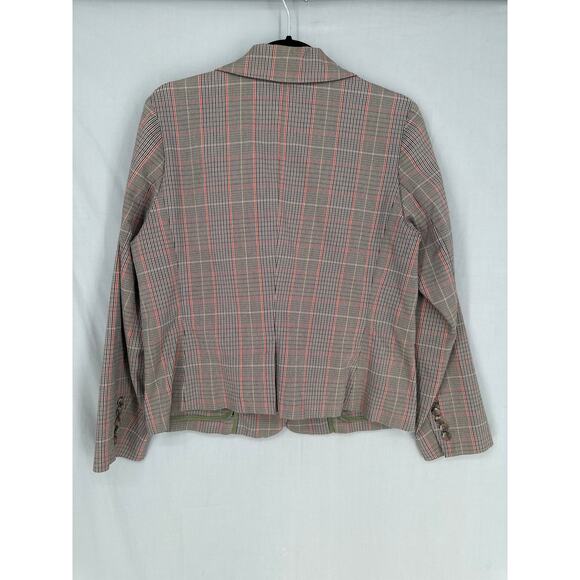 90s Vintage Blazer Jacket Womens Large Beige Plaid Stretch Fitted Heritage Y2K - Picture 3 of 7